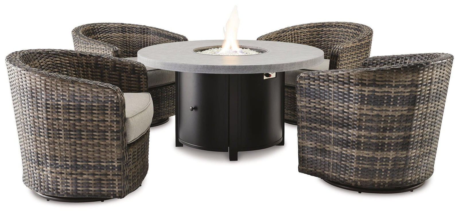 Coulee Gray/black Mills Outdoor Fire Pit Table And 4 Chairs - Ella Furniture