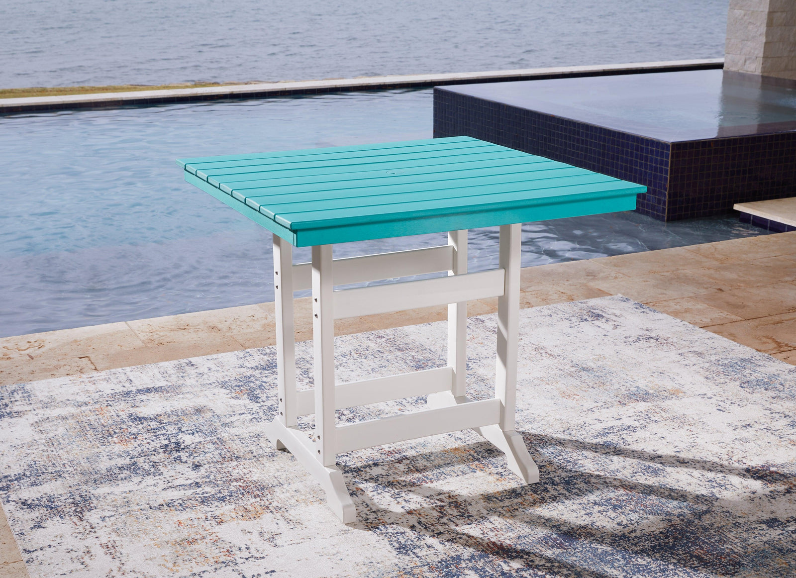 Eisely Turquoise/white Outdoor Counter Height Dining Table