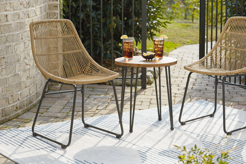 Coral Sand Light Brown/Black Outdoor Chairs With Table Set (Set Of 3) - Ella Furniture