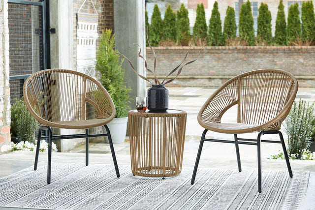 Mandarin Cape Brown/Black Outdoor Chairs With Table Set (Set Of 3) - Ella Furniture