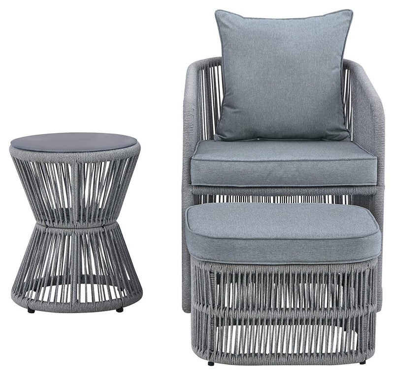 Coast Island Gray Outdoor Chair With Ottoman And Side Table