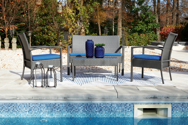 Alina Gray/blue Outdoor Love/chairs/table Set (Set Of 4)
