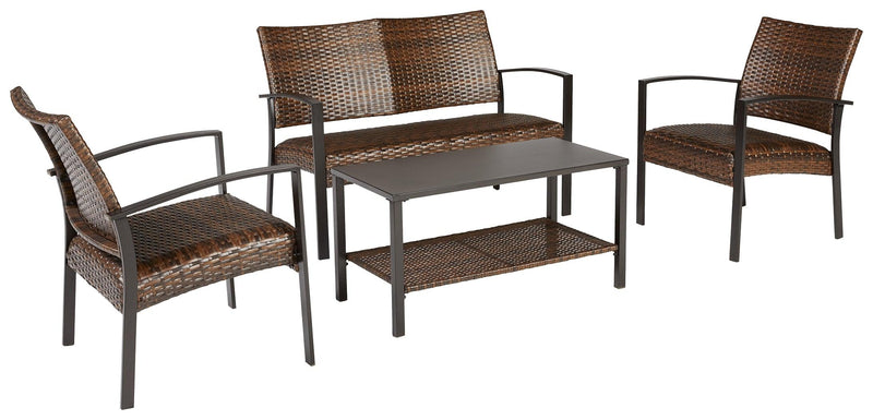 Zariyah Dark Brown Outdoor Love/chairs/table Set (Set Of 4) - Ella Furniture