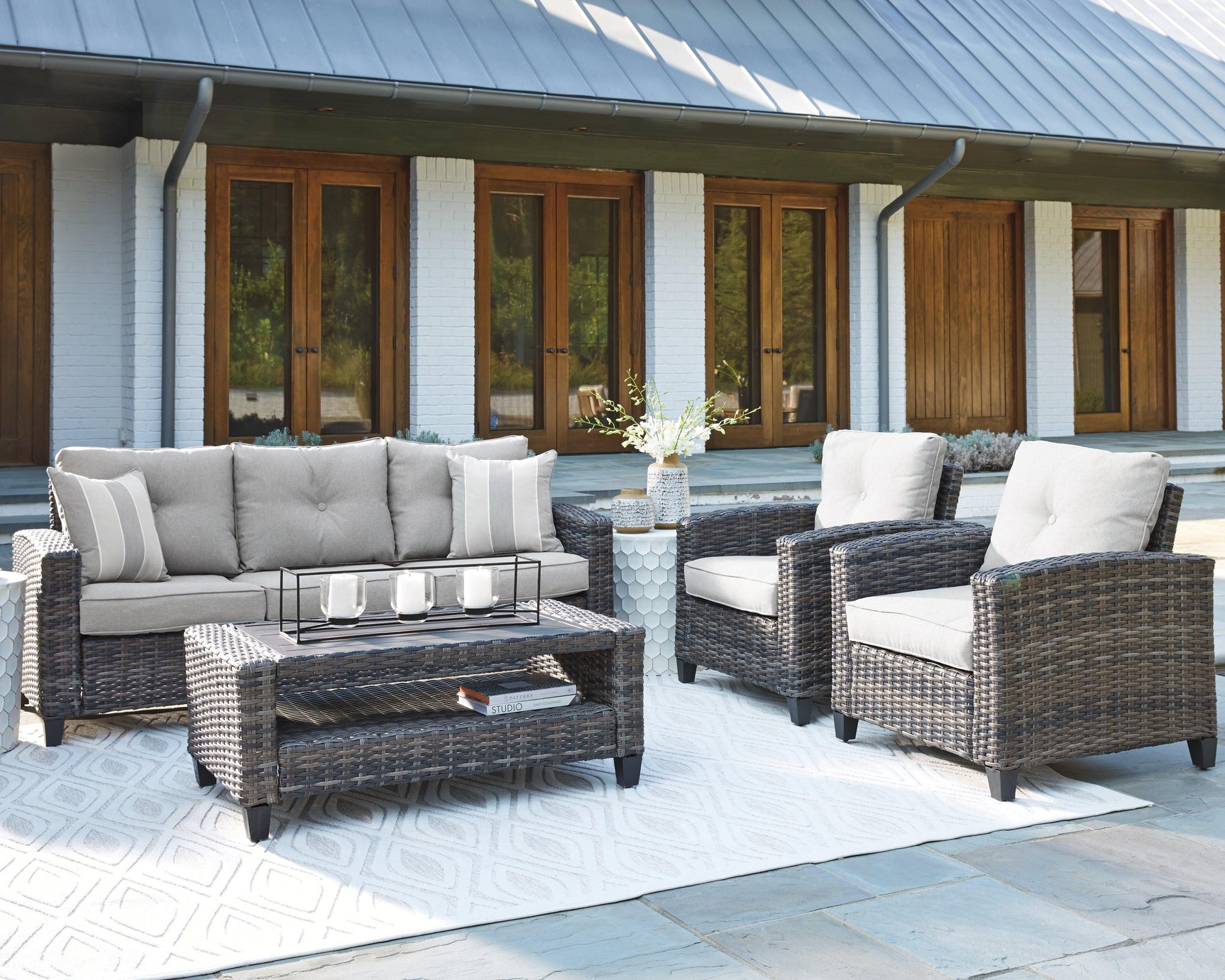 Cloverbrooke Gray 4-Piece Outdoor Conversation Set - Ella Furniture