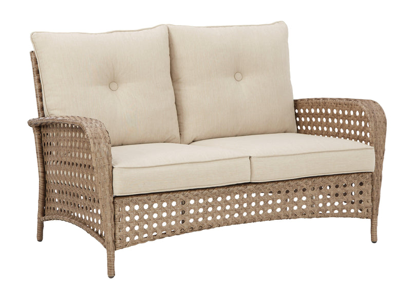 Braylee Driftwood Outdoor Loveseat With Table (Set Of 2) - Ella Furniture