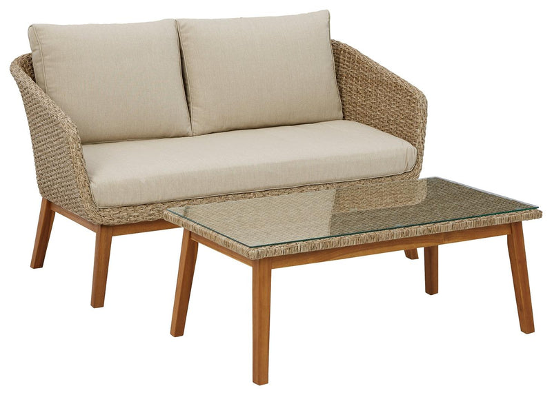 Crystal Cave Beige Outdoor Loveseat With Table (Set Of 2)