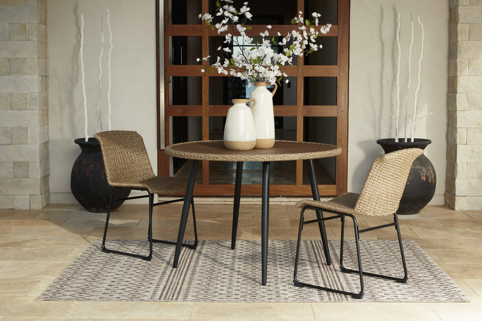 Amaris Brown/Black Outdoor Dining Table And 2 Chairs - Ella Furniture