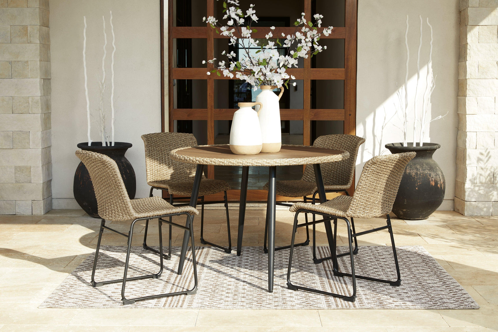 Amaris Brown/Black Outdoor Dining Table And 4 Chairs - Ella Furniture