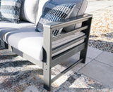 Amora Charcoal Gray Outdoor Loveseat With Cushion - Ella Furniture