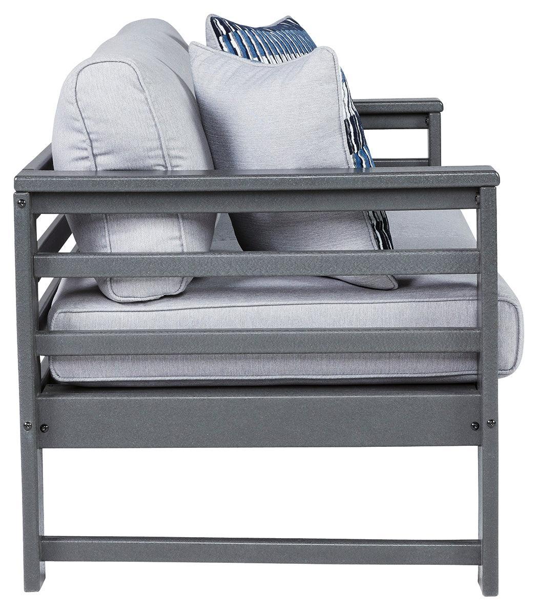 Amora Charcoal Gray Outdoor Loveseat With Cushion - Ella Furniture