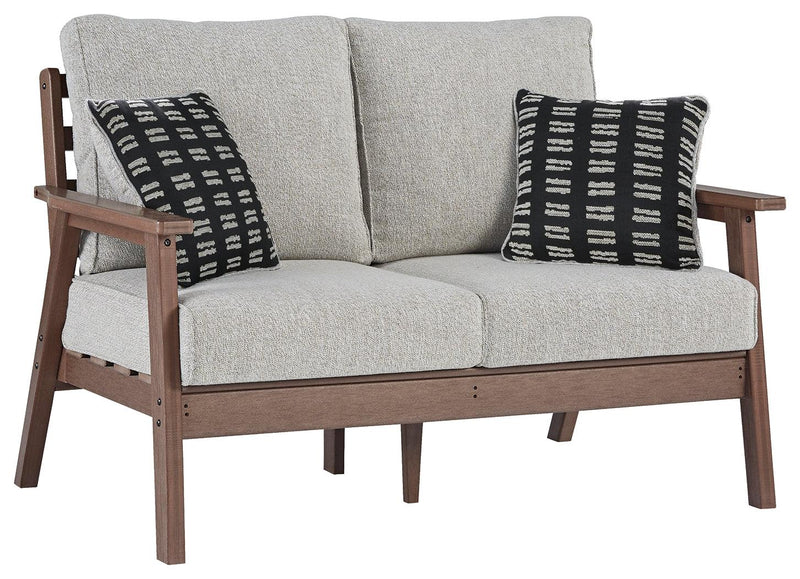 Emmeline Brown/beige Outdoor Loveseat With Cushion - Ella Furniture