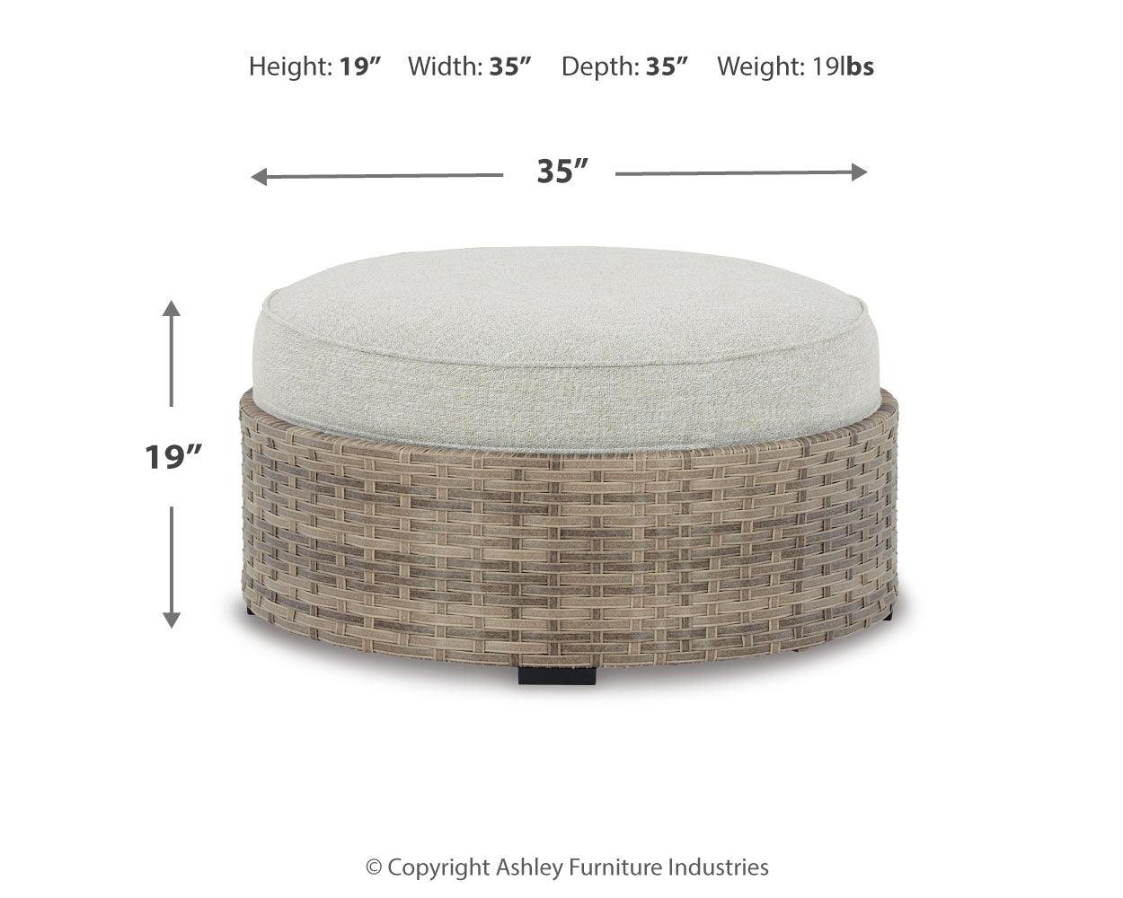 Calworth Beige Outdoor Ottoman With Cushion - Ella Furniture