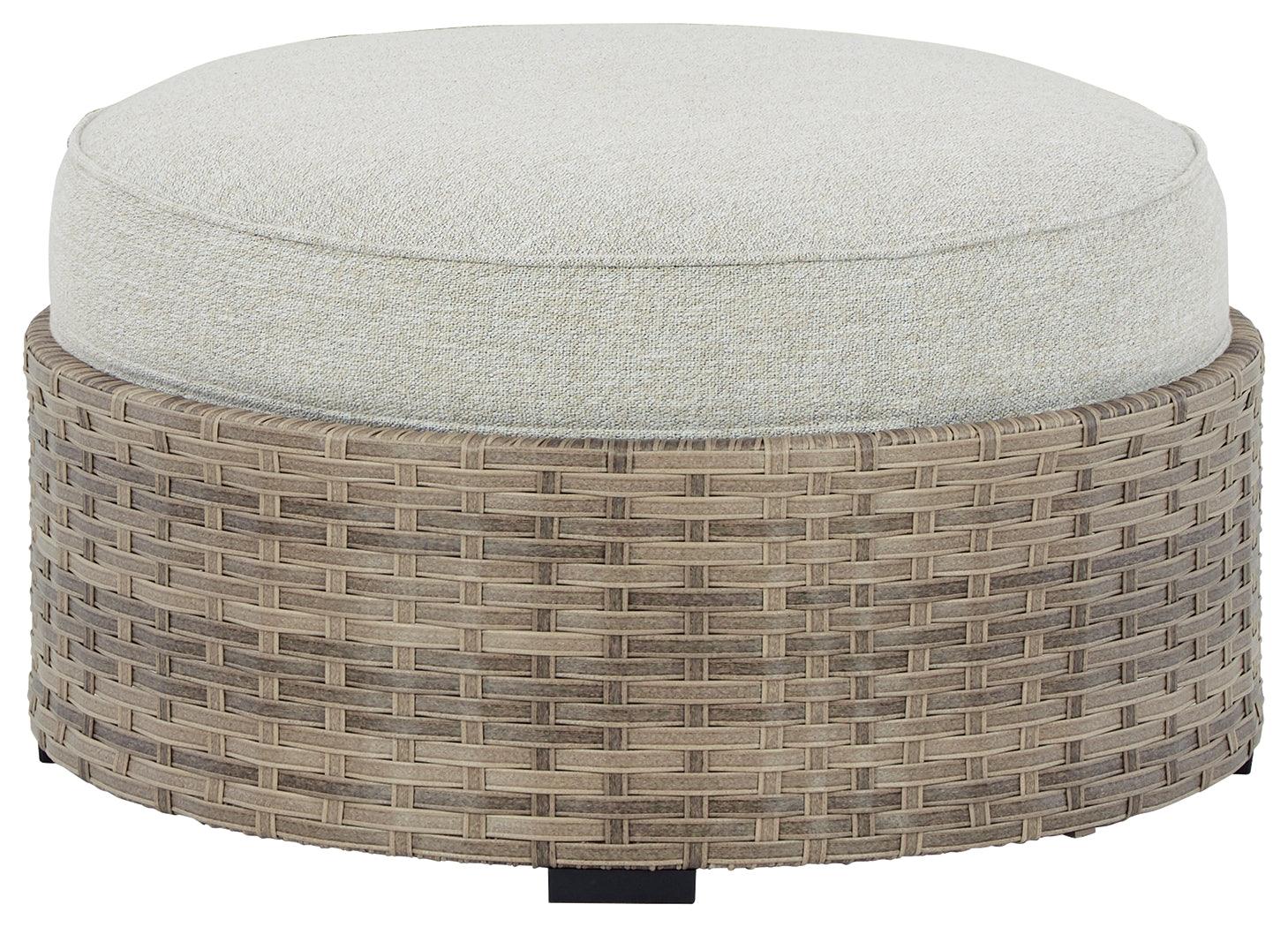 Calworth Beige Outdoor Ottoman With Cushion - Ella Furniture