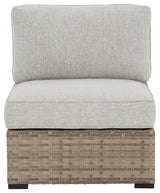 Calworth Beige Outdoor Armless Chair With Cushion (Set Of 2) - Ella Furniture