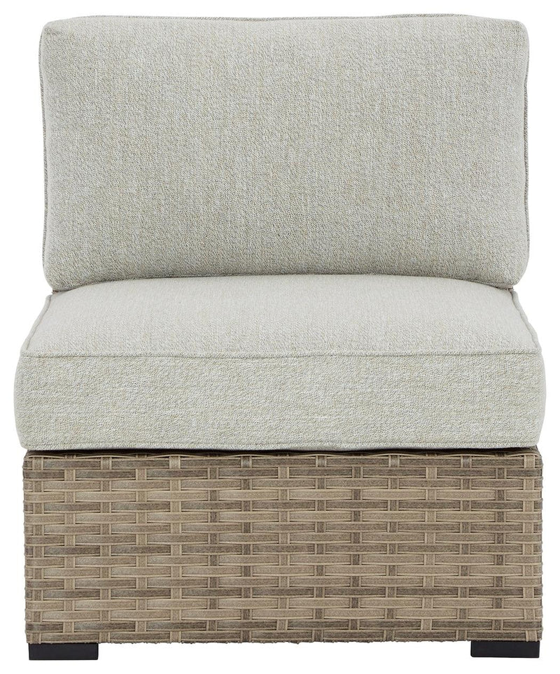 Calworth Beige Outdoor Armless Chair With Cushion (Set Of 2)