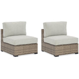 Calworth Beige Outdoor Armless Chair With Cushion (Set Of 2) - Ella Furniture