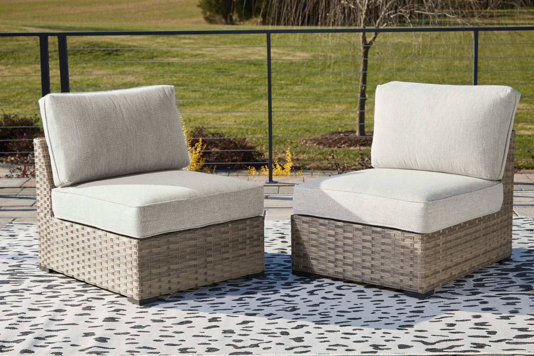 Calworth Beige Outdoor Armless Chair With Cushion (Set Of 2) - Ella Furniture