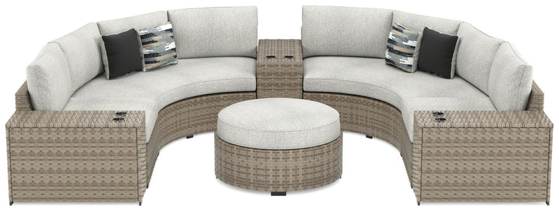 Calworth Beige 7-Piece Outdoor Sectional With Ottoman