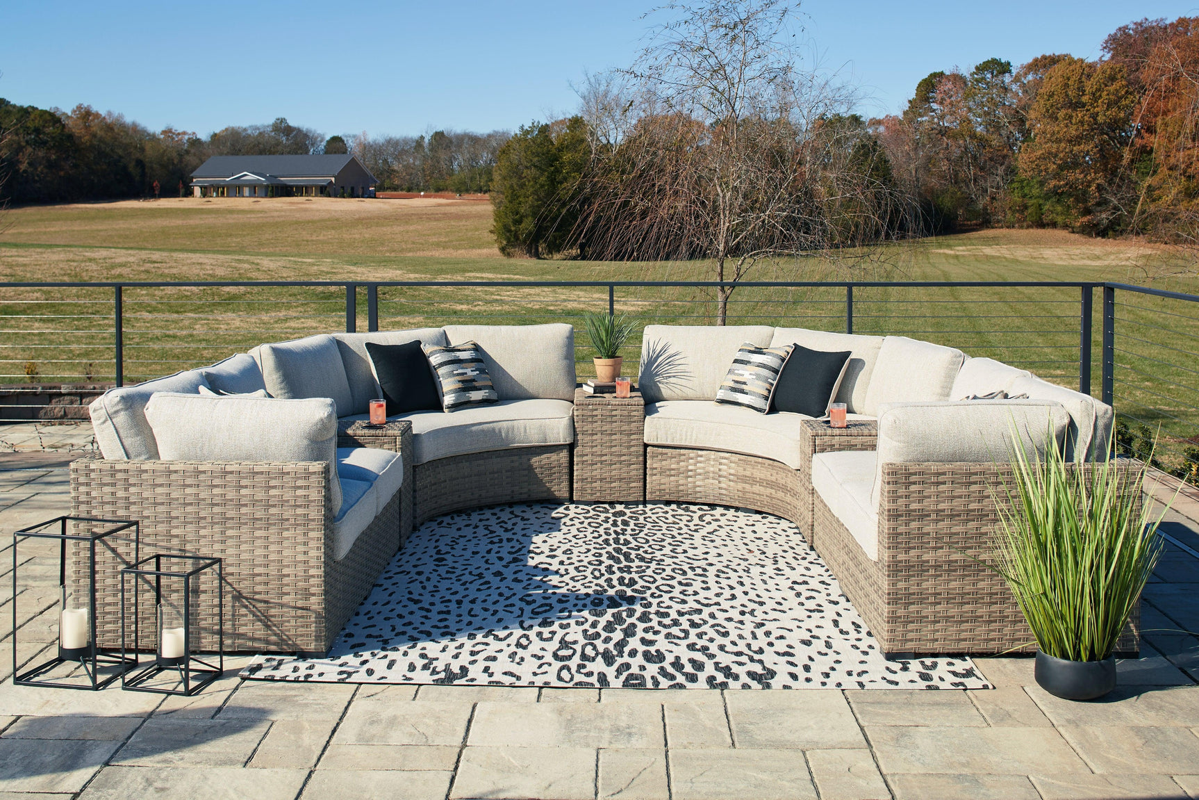 Calworth Beige 9-Piece Outdoor Sectional - Ella Furniture