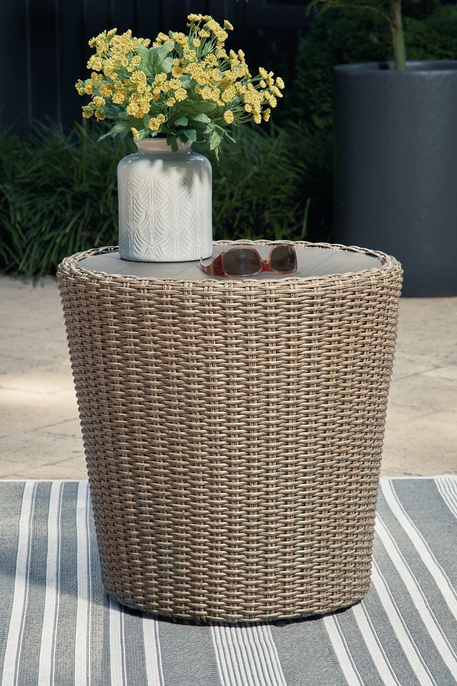 Danson Beige Outdoor End Table - Ella Furniture