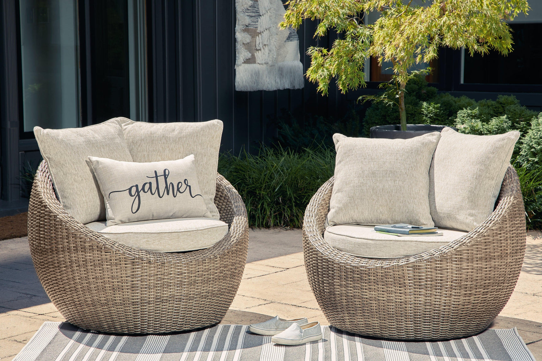 Danson Beige Swivel Lounge With Cushion (Set Of 2) - Ella Furniture