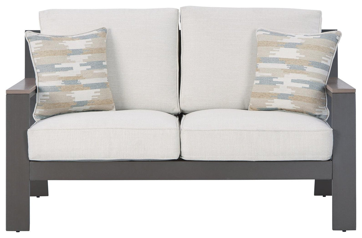 Tropicava Taupe/white Outdoor Loveseat With Cushion - Ella Furniture