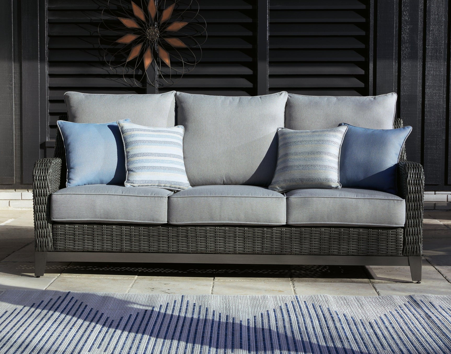 Elite Park Gray Outdoor Sofa With Cushion - Ella Furniture