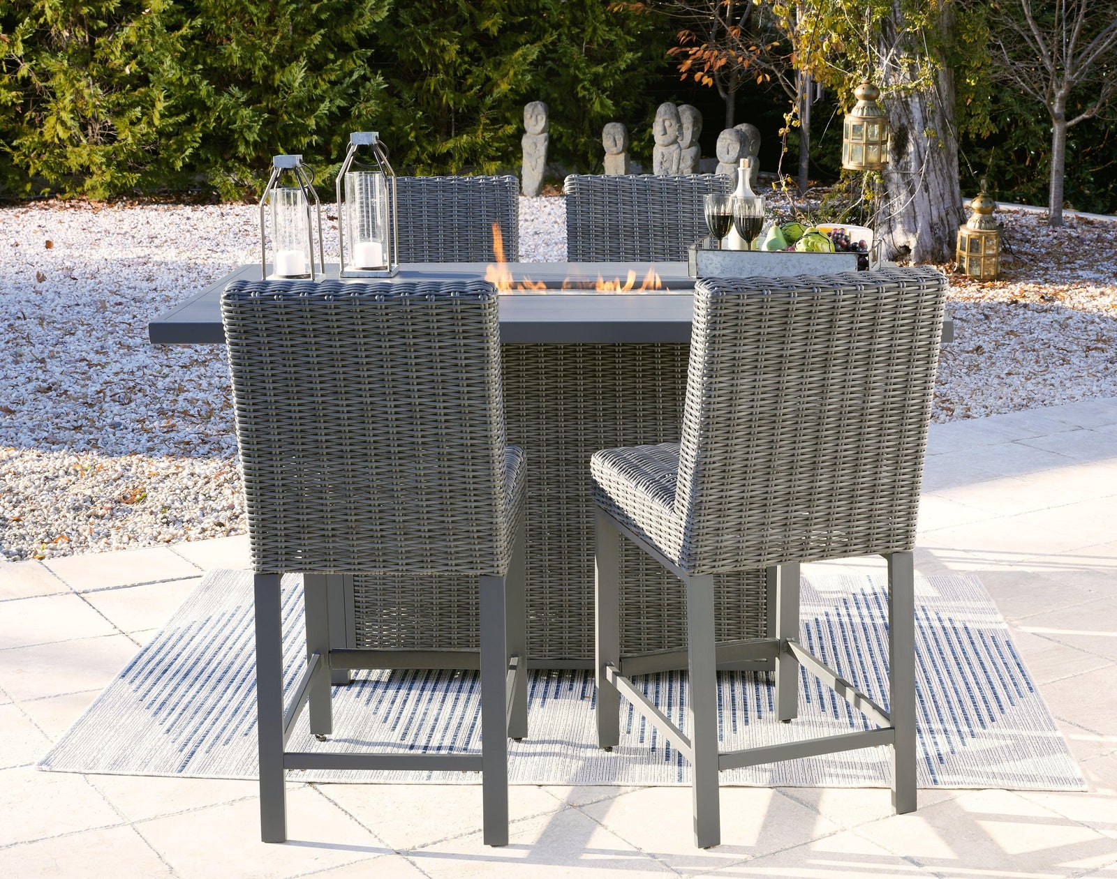 Palazzo Gray Outdoor Counter Height Dining Table With 4 Barstools - Ella Furniture