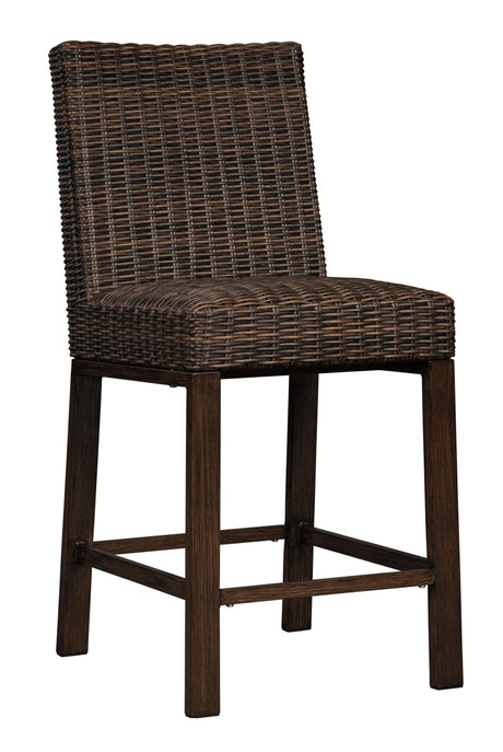 Pair of Paradise Trail Medium Brown Outdoor Bar Stools side view