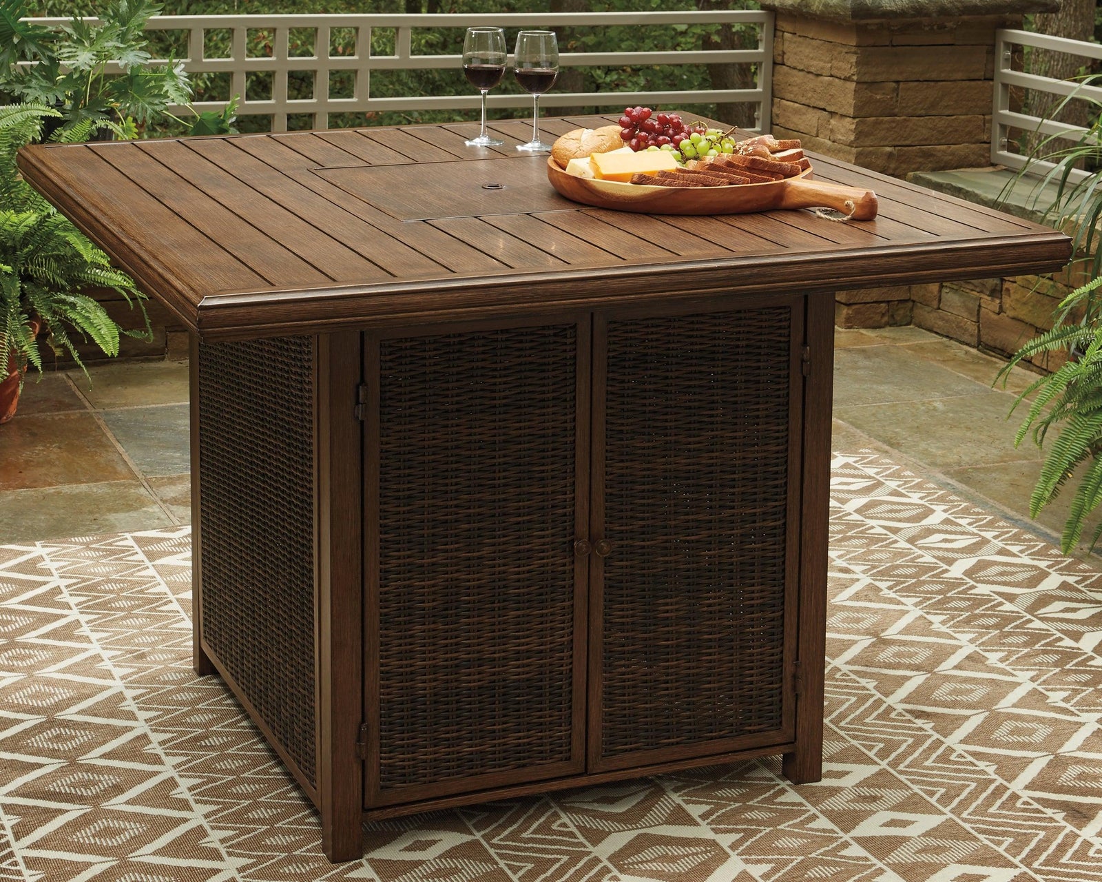 Paradise Trail Medium Brown Bar Table With Fire Pit
