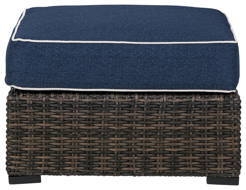 Grasson Lane Brown/blue Ottoman With Cushion - Ella Furniture