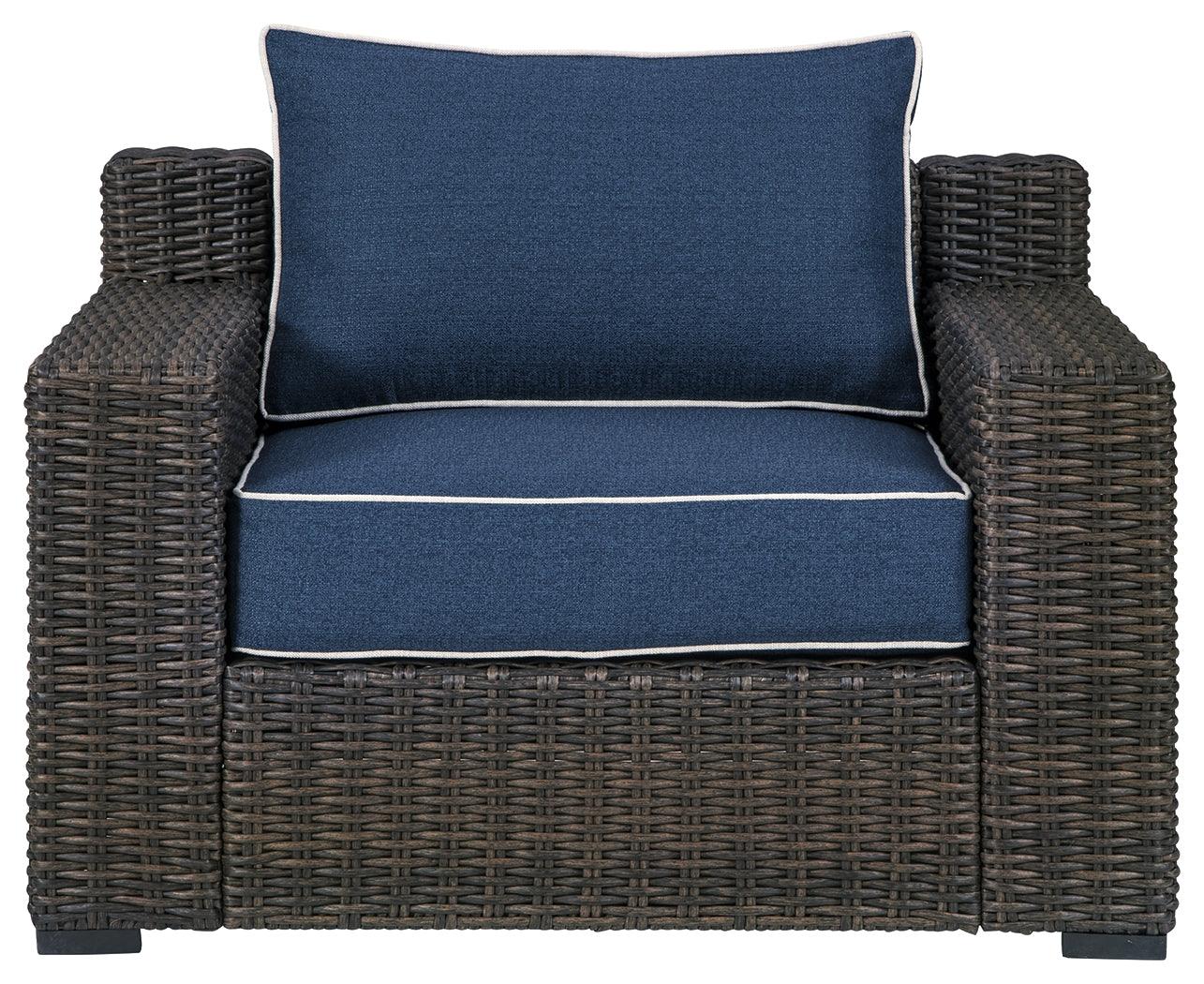 Grasson Lane Brown/blue Lounge Chair With Cushion - Ella Furniture