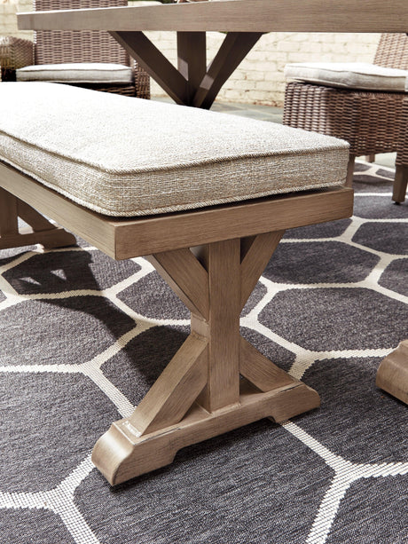 Close-up detail of Beachcroft bench cushion and frame