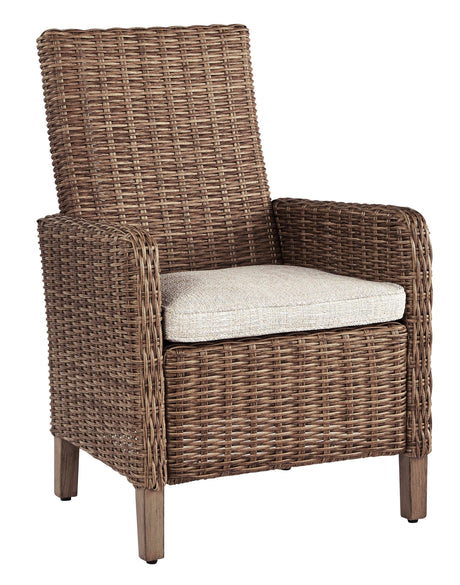 Beachcroft Beige Outdoor Arm Chair with Cushions side view