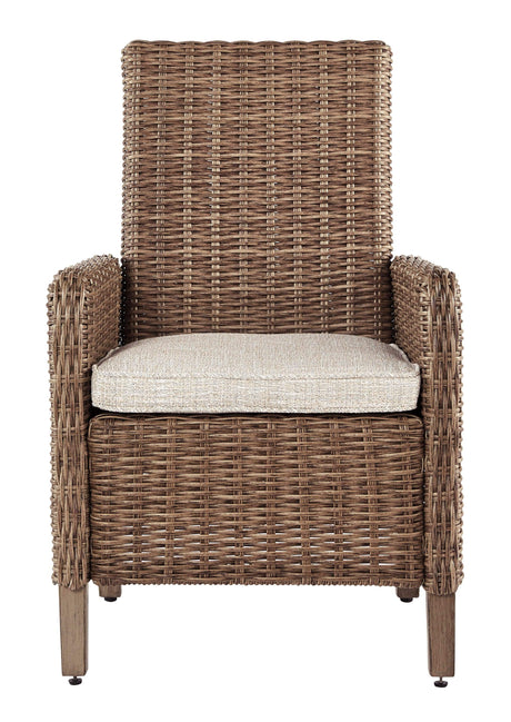 Beachcroft Beige Outdoor Arm Chair with Cushions head-on view
