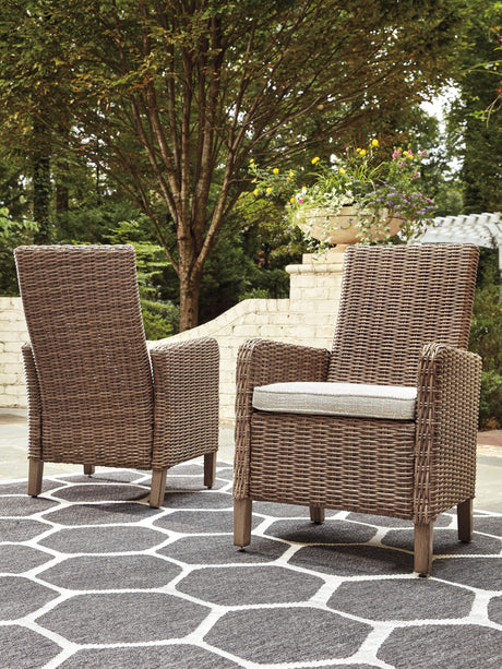 Beachcroft Beige Outdoor Arm Chair with Cushions side profile