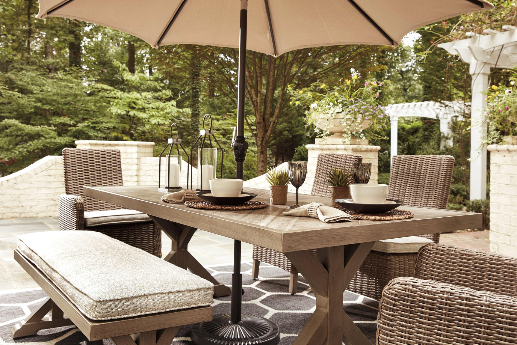 Beachcroft Beige Dining Table With Umbrella Option - Ella Furniture