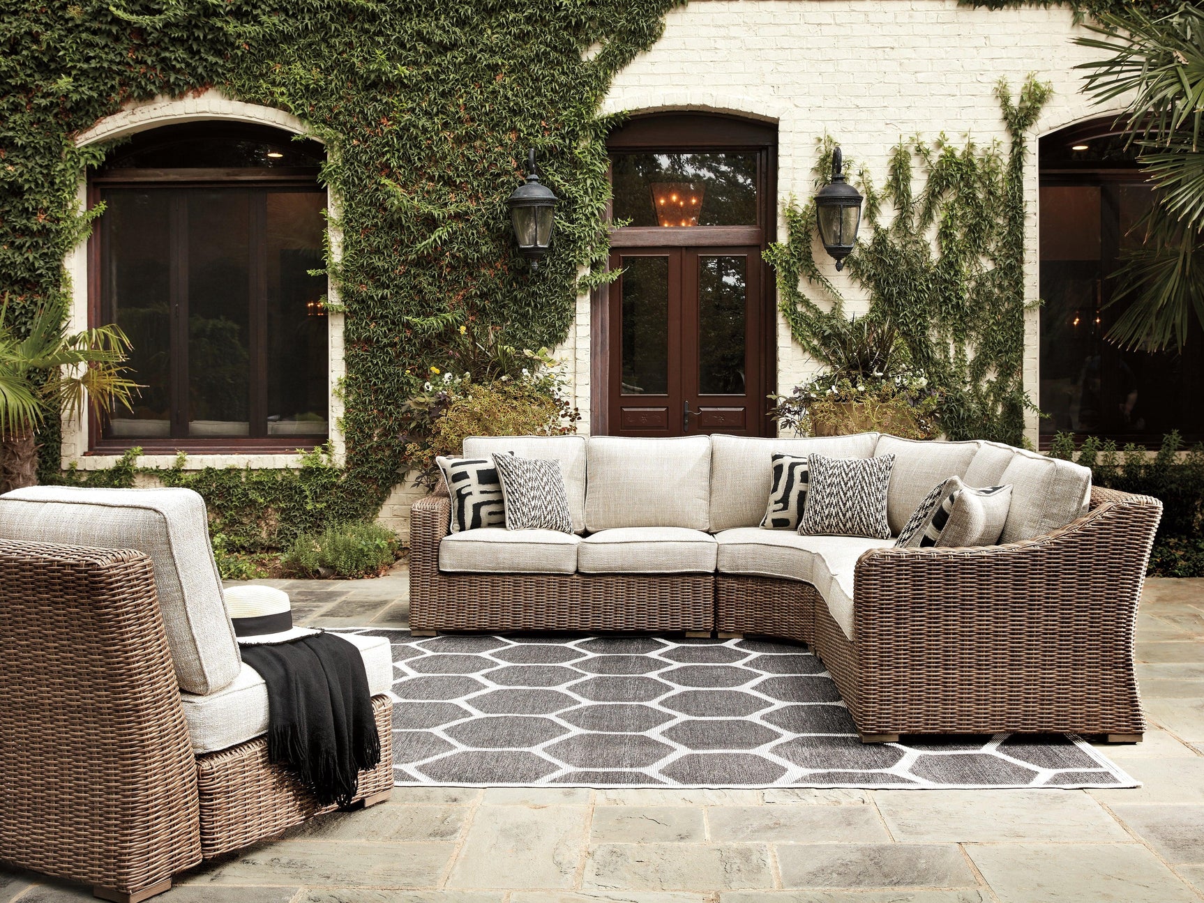 Beachcroft Beige 5-Piece Outdoor Seating Set - Ella Furniture