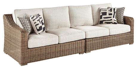 Beachcroft Beige Outdoor Sectional Loveseat - angled side view