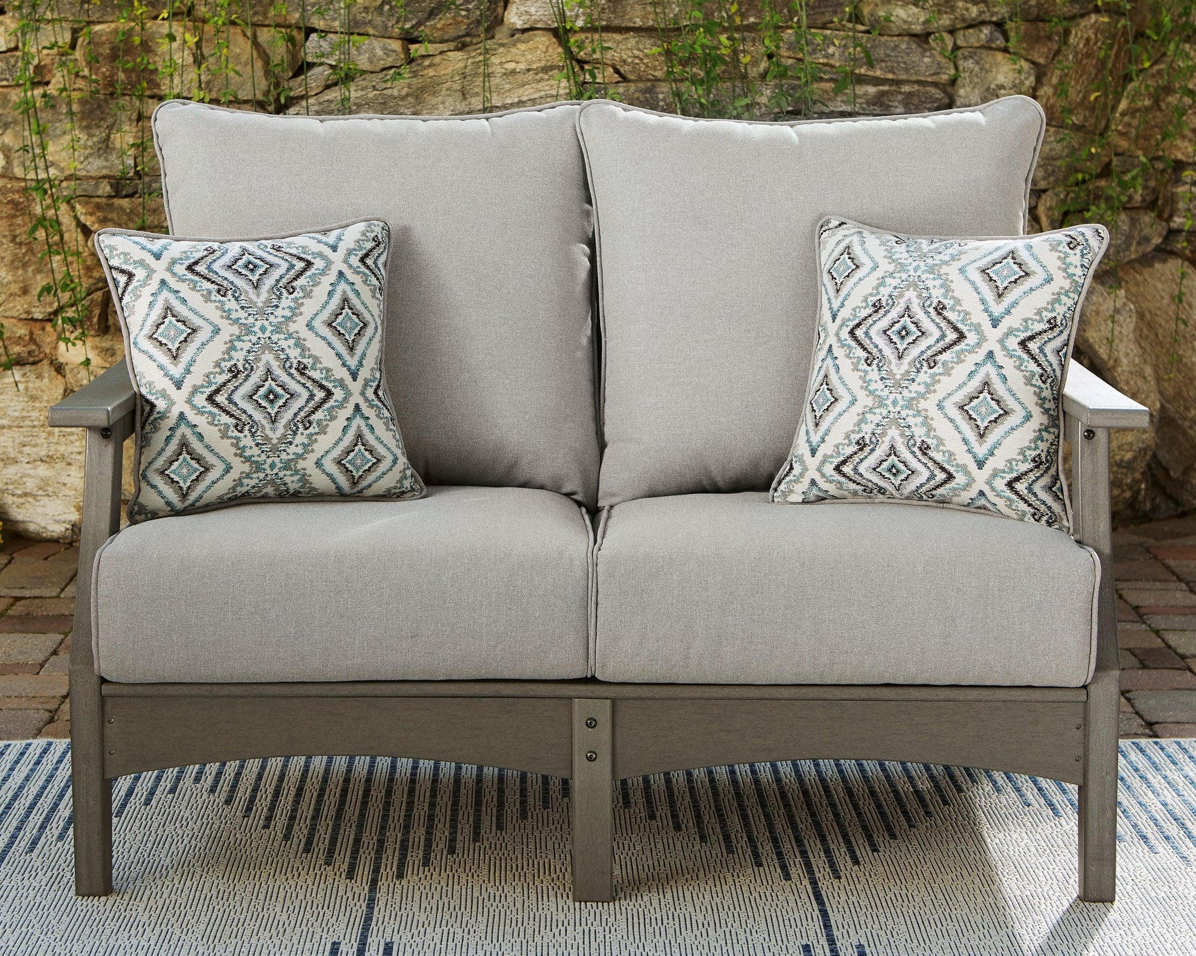 Visola Gray Outdoor Loveseat With Cushion - Ella Furniture