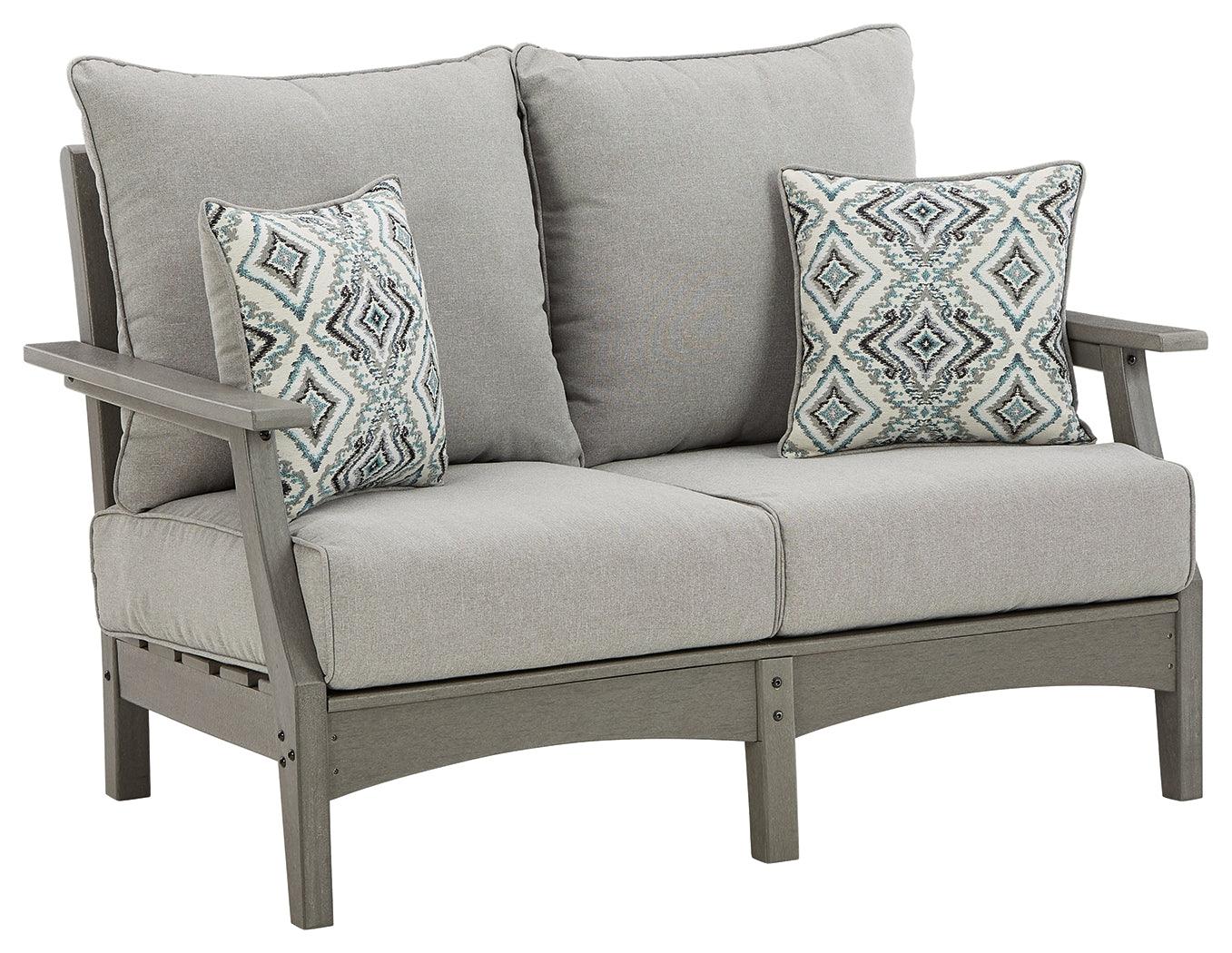 Visola Gray Outdoor Loveseat With Cushion - Ella Furniture