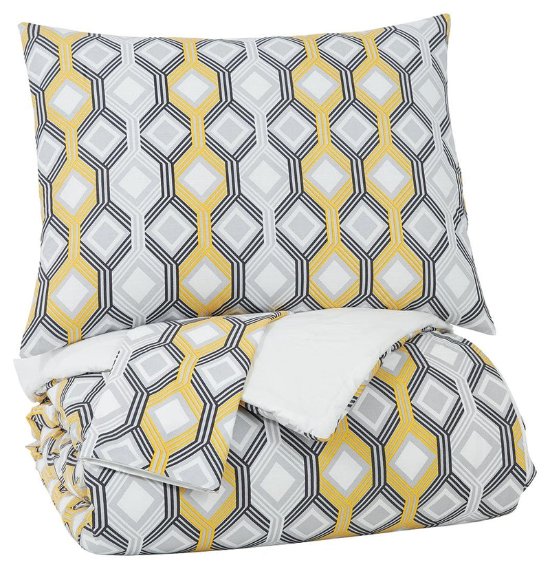 Mato Gray/yellow/white 3-Piece Queen Comforter Set