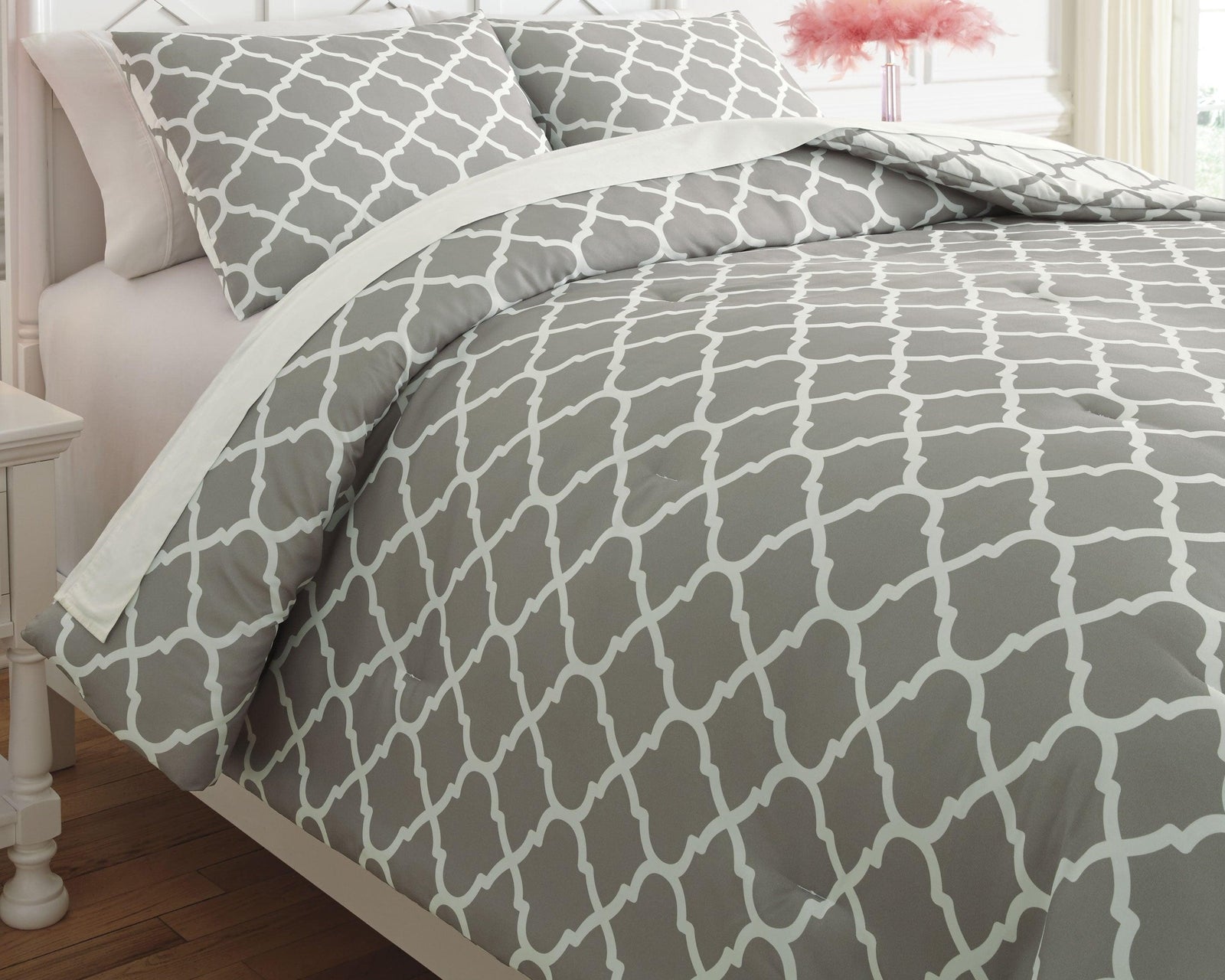 Media Gray/white 3-Piece Full Comforter Set - Ella Furniture