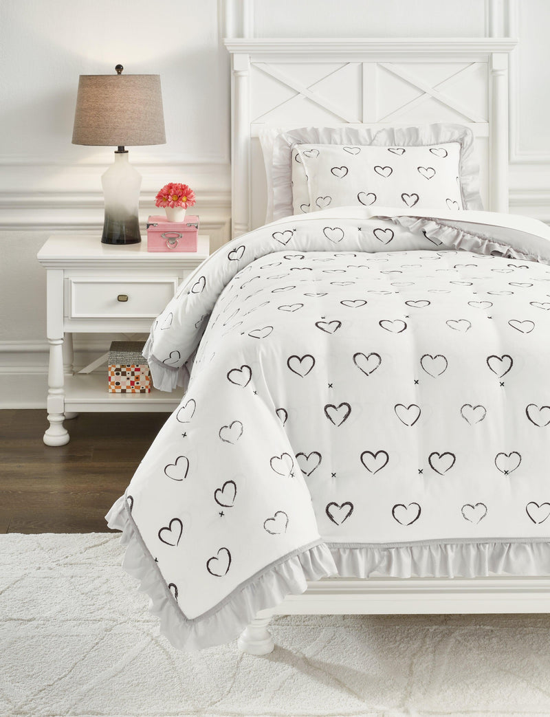 Hartlen Gray/white Twin Comforter Set - Ella Furniture