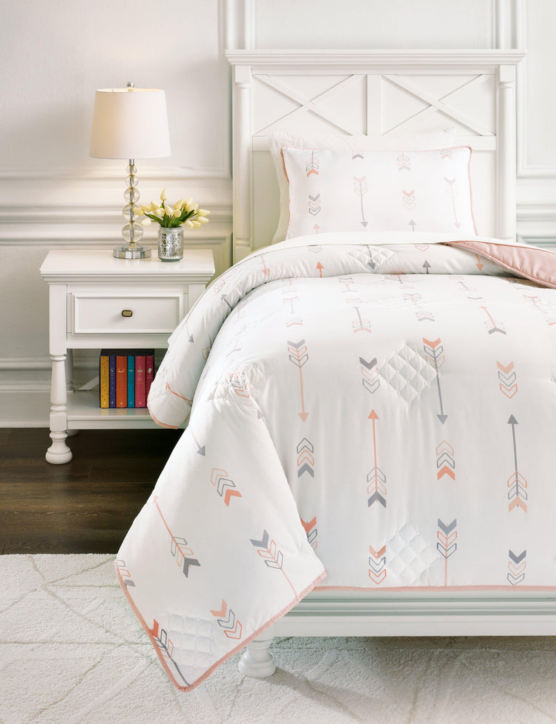 Lexann Pink/white/gray Twin Comforter Set