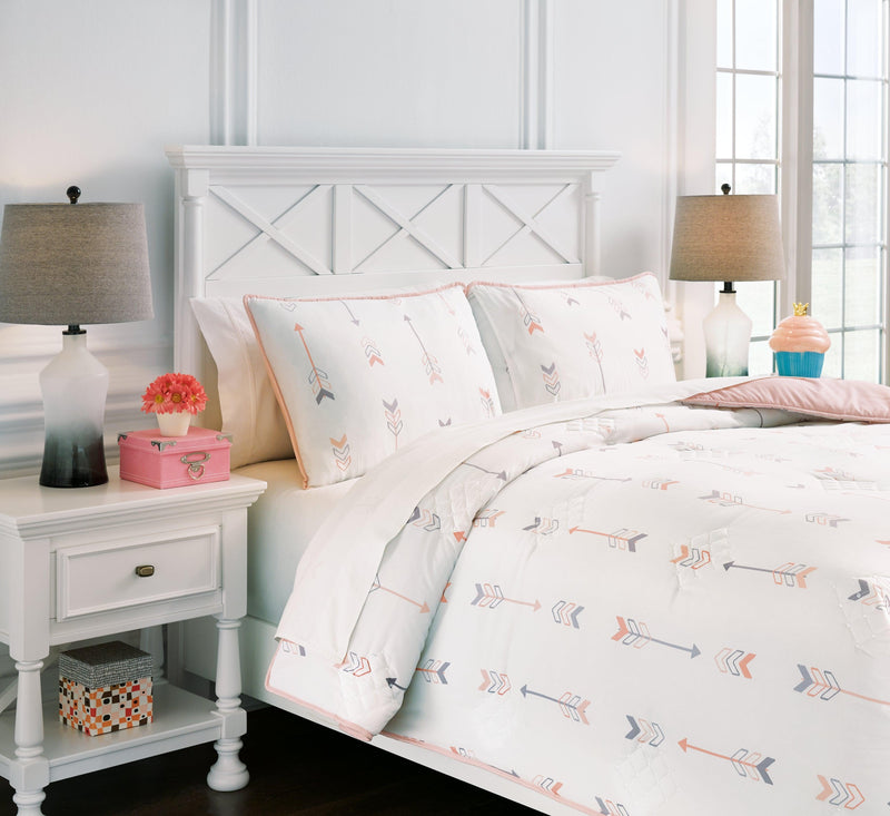 Lexann Pink/white/gray Full Comforter Set