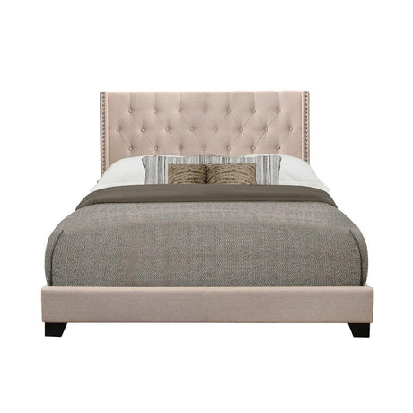 Barzini Beige Modern Traditional Fabric Tufted Queen Upholstered Bed - Ella Furniture
