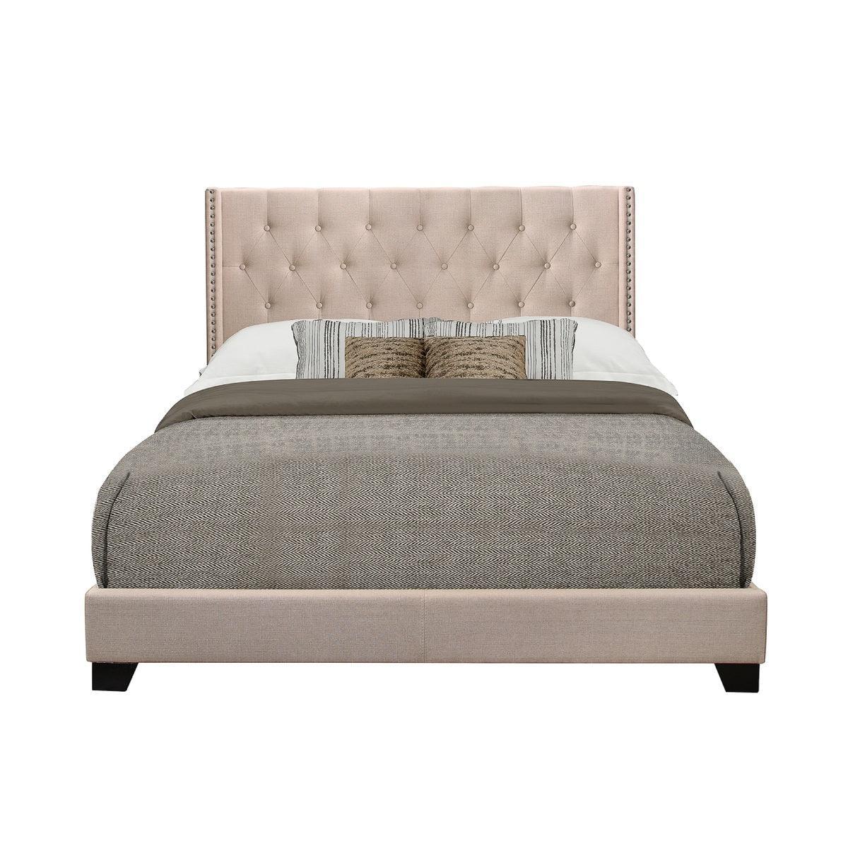 Barzini Beige Modern Traditional Fabric Tufted Queen Upholstered Bed - Ella Furniture