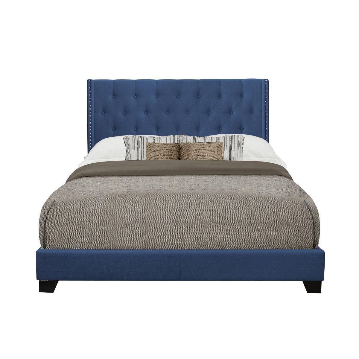 Barzini Blue Modern Traditional Fabric Tufted King Upholstered Bed - Ella Furniture