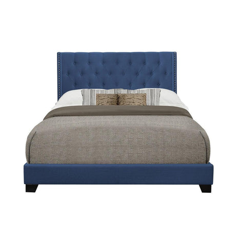 Barzini Blue Modern Traditional Fabric Tufted Queen Upholstered Bed - Ella Furniture